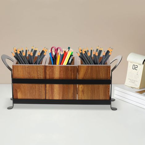 Rustic Wooden Utensils Holder,Kitchen Cooking Utensils,Organizer Cutlery Holder,Three Independent Compartments,Rounded Corners,Ergonomic Handles,Foot Pads,FOR Restaurants,Cafes,Hotels (1/5)