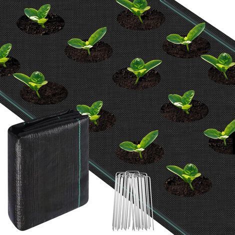 Toile de paillage 2 m x 3 m avec 20 piquets, respirante, idéale comme couvre-sol pour terrasses, jardins et aménagements paysagers. (1/5)