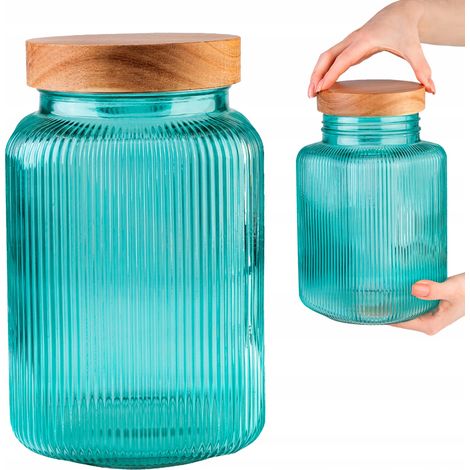 Barattolo in vetro con coperchio in legno / turchese 3L
