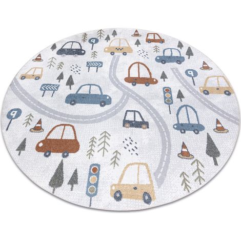 Teppich BONO 8436 Kreis Autos, Straße creme / Hellgrau multicolour rund 200 cm
