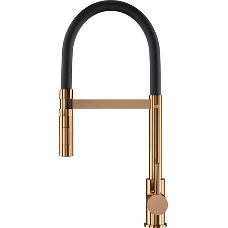 Mitigeur de cuisine moderne en laiton Granitan rose gold avec douchette extractible et bec pivotant 360° (1/5)
