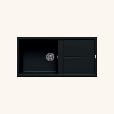Évier en granit noir 100x50 cm – 1 bac réversible avec égouttoir – Équipement inclus : bonde, siphon, tuyaux d'évacuation – Luisina