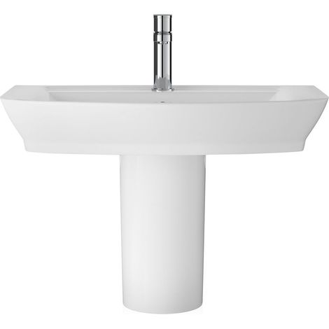 Porthill Square Ceramic Basin and Semi Pedestal, 650mm - Balterley