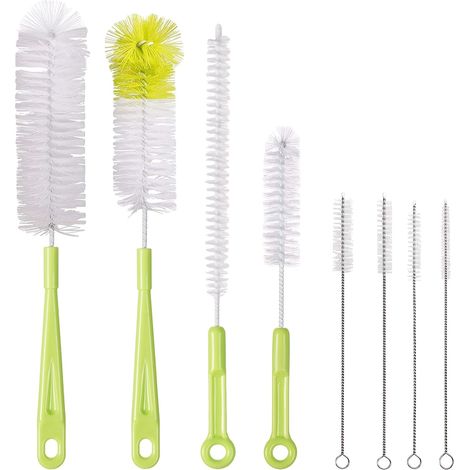 Bottle Cleaning Brush, 8 Pieces Nylon Tube Brushes for Glass Bottle Baby Bottle Kettle Keyboard Hose Cleaning Brushes (1/5)