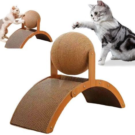 Boule à gratter pour chat - Planche à gratter verticale avec base ondulée - Jouet pour chatons - Jouet pour fenêtre, kitty interactif, appartement, salon, extérieur et maison (café) (1/5)