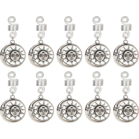 10 pendentifs lune et soleil en alliage métallique pour barbe et cheveux, accessoires de tressage et décoration pour dreadlocks (1/5)