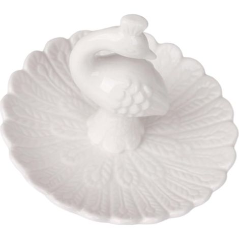 Plateau à Bijoux en Porcelaine Blanche, Plat de Rangement pour Bagues et Boucles D'oreilles, Design Nordique Motif Paon, pour Organisation Bijoux Coiffeuse, Élégant (1/5)