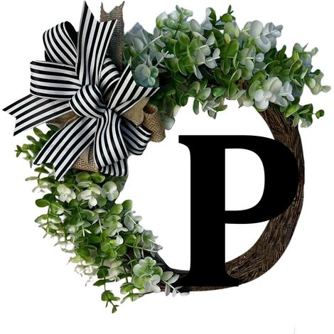 Guirlande Porte D'Entrée - Panneau Bienvenue En Bois Avec Initiales Personnalisables - Décor Extérieur Toutes Saisons - 36,0 x 33,0 x 7,9 cm - 1 Pièce (1/3)