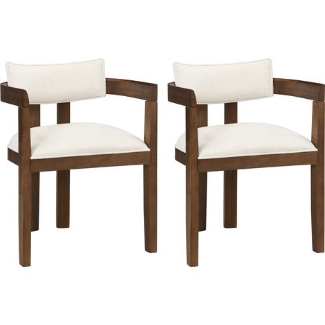 Lot 2 chaises bois massif noyer - Tissu lin - Confortables et respirantes - Pour salle à manger, salon, café - Style moderne (1/5)