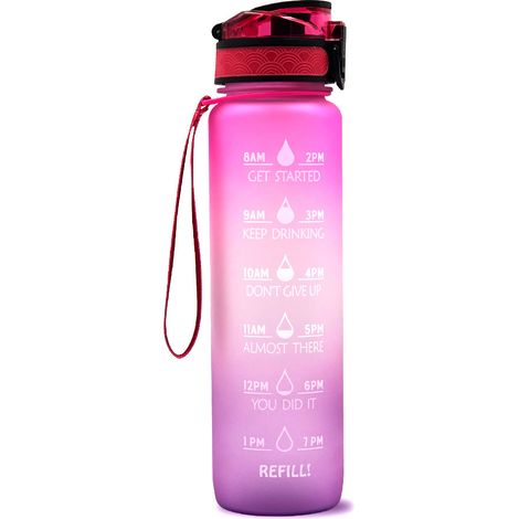Accesorios para bebidas, botella de agua de 1 litro, botella deportiva sin BPA, a prueba de fugas, no tóxica, para gimnasio, actividades al aire libre, ciclismo, escuela y oficina (rosa y morado) – RA