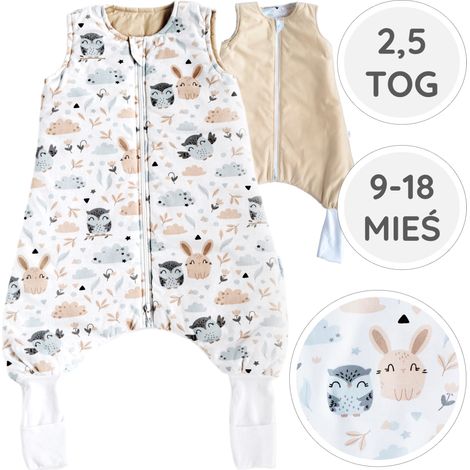 BabyU, sacco a pelo isolante con calzini per le gambe, doppia cerniera, 2.5 TOG, 9-18 mesi (1/5)