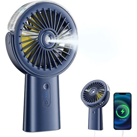Ventilateur Portable Brumisateur, Mini Ventilateur Batterie USB Rechargeable 6000mAh, Petit Ventilateurs Silencieux Fan avec 4 Vitesses, Ventilo a Main pour Voyage, Extérieur, Bureau Table, Bleu (1/5)