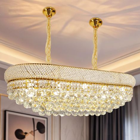 Empire Style Modern Glam Chandelier with Large Crystal Pendant Rectangular 86cm (1/5)