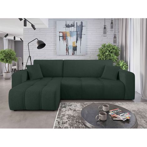 Ecksofa mit Schlaffunktion Sofa DAGNY in Stoff Poso Grün Ottomane Links