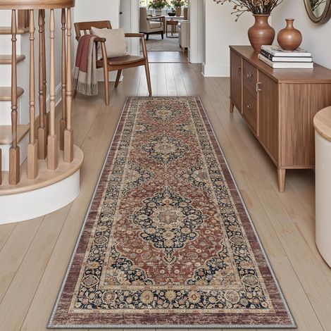 Tapis de Cuisine Antidérapant Poil Ras Vintage 60x150cm Rouge (1/5)