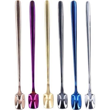 Lot de 6 cuillères à Dessert en Acier Inoxydable 304, cuillère à mélanger, Pelle à Long Manche, cuillère épaisse pour Dessert, Glace, 15 cm (1/5)