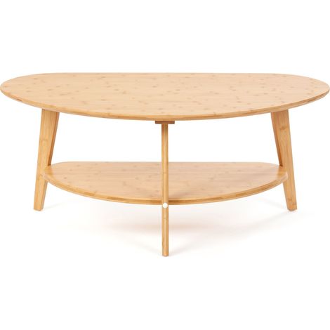 needs&wants® Couchtisch 100% Bambus oval halb-rund, Wohnzimmertisch Holz natur, Sofatisch dreibein mit Ablage Stauraum (1/5)