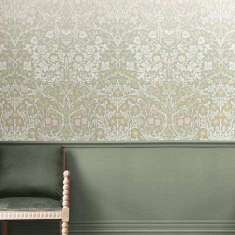 Papier peint panoramique William Morris Blackthorn Sage and Pink 400 x 250cm Multicolore