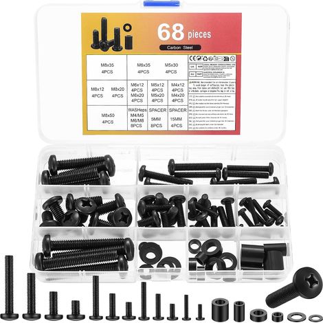 68 Pcs Kit de Matériel de Montage TV, Kit de Vis de Montage TV, Boulons Vis de Fixation Murale TV M4 M5 M6 M8 pour Plupart des Supports Muraux TV, Téléviseurs Moniteur Jusqu'à 80 Pouces (1/5)
