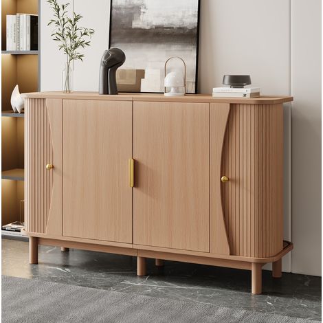 Buffet 140x40x88 cm avec 2 portes coulissantes, rangement pratique, MDF coloris bois naturel (1/5)