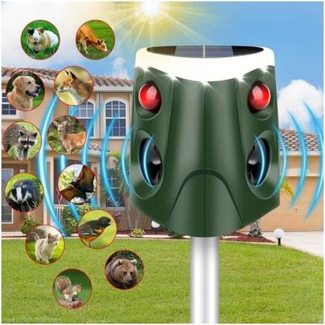 HOXILEELEO - Repellente solare ultrasuoni a 360° – grado di protezione IP55 – 4 modalità regolabile – Luci LED lampeggiante per respingere i gatti, i cani e le volpi (1/5)