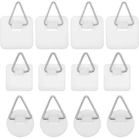 Juego de 12 ganchos adhesivos de pared, ganchos adhesivos invisibles, colgadores adhesivos para cuadros, colgadores de cuadros de pared sin taladrar, soporte de pared para colgar fotos y pinturas.