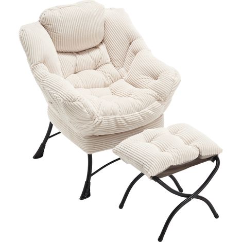Fauteuil relax avec ottoman, fauteuil d'appoint lounge moderne avec accoudoirs et poche latérale, fauteuil rembourré de loisirs, fauteuil de lecture avec repose-pieds pour petit espace, fauteuil d'ang (1/5)
