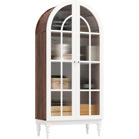 CHICFURN Armoire vitrine cintrée 76 x 38,5 x 165 cm en MDF blanc, 3 niveaux, style vintage (1/5)