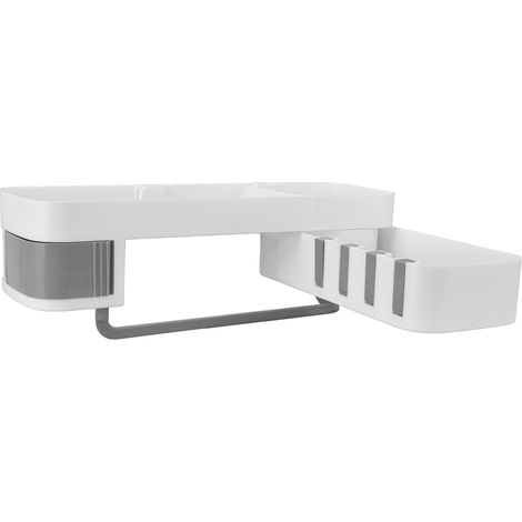 Étagère double de rangement d'angle pour salle de bain et cuisine, support mural polyvalent sans trace, modèle blanc-gris (1/5)