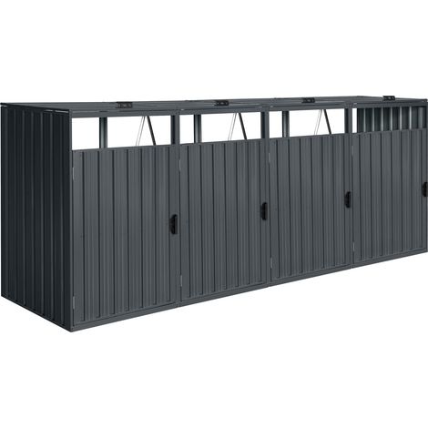AXI Owen Cache Poubelle Métallique Anthracite/Acier Galvanisé Résistant aux Intempéries - Abri Poubelle pour 4 conteneurs - Max. 240L/960L- Abri Poubelle Extérieur avec Excellente Ventilation