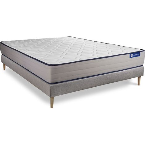 Ensemble matelas Ressorts ensachés et Mémoire de forme ACTIFLEX FORM 140x190 cm 5zones de confort + sommier KIT gris (1/5)