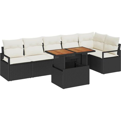 Maison Exclusive - Garten Essgruppe mit Kissen 7 pcs Schwarz und