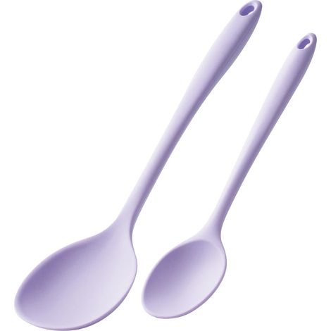 (Lot de 2 violets) Cuillères à soupe en silicone, antiadhésives et résistantes à la chaleur, avec un long manche, adaptées à la cuisine domestique. (1/2)