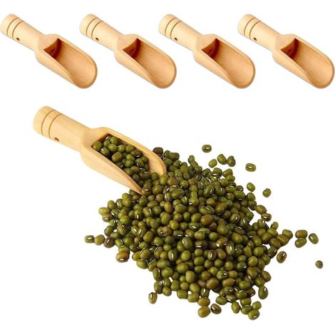 Lntyq Lot de 4 mini cuillères en bois,mini cuillère de bain,cuillère à bonbons en bois pour miel,épices,sucre,crème glacée,poudre essentielle