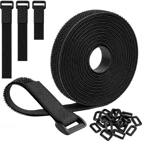 5m x 2cm Sangles de Câble Réglables Noires avec 30 Boucles, Heavy Duty Storage Straps, Bande Cable, Ajustables, Découpables, Réutilisables pour Fixer Câbles, Tuyaux, Tubes et Plus, Noir (1/5)