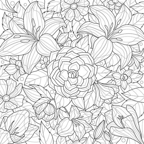 Tableau sur toile fleurs à colorier 30x30 cm - Impression sur Toile Murale Décorative - Image imprimée en HD sur Toile - Toile sur Châssis en Bois FSC - Fabriqué en France (1/5)