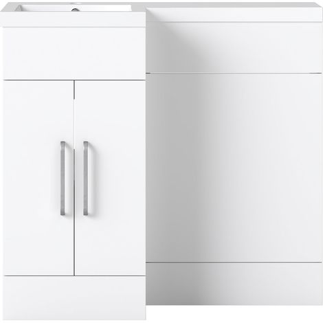 AICA Bathroom L-shaped Toilet Vanity unit 890x445x800mm MDF Freestanding,Matte White,Soft-closing Dual-Doors,Detachable + Artifical Stone Basin