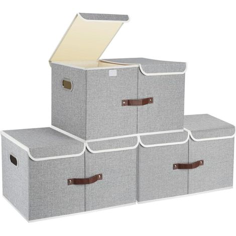 Aufbewahrungsbox Deckel Fächer Stoff Kisten 55x33x30 cm 3-Stück Grau (1/5)