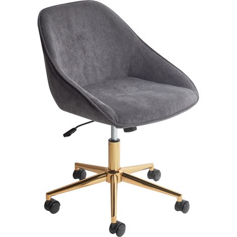 Silla de oficina de terciopelo elegante función giratoria ajustable patas de metal gris oscuro Bardsdale