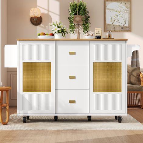 Îlot de cuisine, Meuble de cuisine, Armoire de cuisine Îlot de cuisine indépendant, Buffet, 120x73(45)x90cm, Chariot de cuisine coulissant avec roulettes, Porte-serviettes, Étagère à épices, Étagères (1/5)