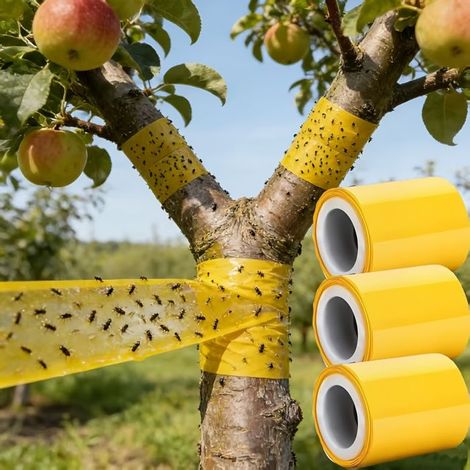 BelleRise - Bague barrière anti-insectes autocollante pour arbres fruitiers — 10 cm de large, 500 cm de long — Ruban piège à insectes (1/5)