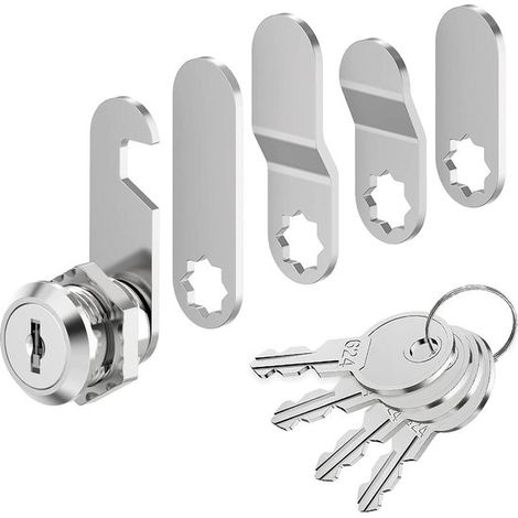 Serratura per cassetta postale, 4 chiavi, incluse 5 diverse piastre di riscontro, serratura per cassetta postale 16 mm, serratura per armadietto, diametro 18 mm, cassetti (1/5)