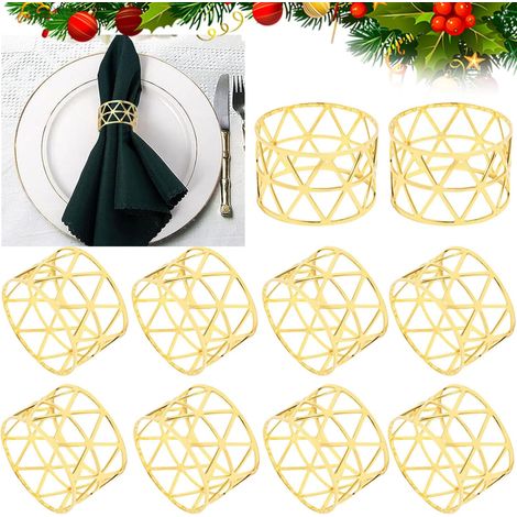 10 pièces ronds de serviette dorés en métal, pour décoration de table à Noël, mariage, anniversaire ou banquet