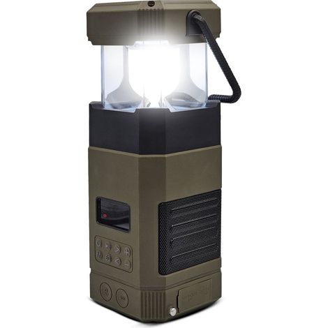 Lampada da campeggio con altoparlante Bluetooth, power bank da 5000 mAh, radio e torcia - ricaricabile tramite USB-C e alimentazione solare - impermeabile IPX5 - allarme SOS