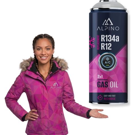 Gas zum Befüllen von Auto-Klimaanlagen ALPINO R134a Kältemittel 2in1