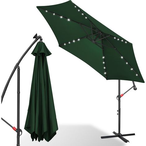 3m Sonnenschirm mit LED Gartenschirm Wasserabweisend mit Handkurbel Garten UV40+ Balkon Outdoor, Grün (1/5)