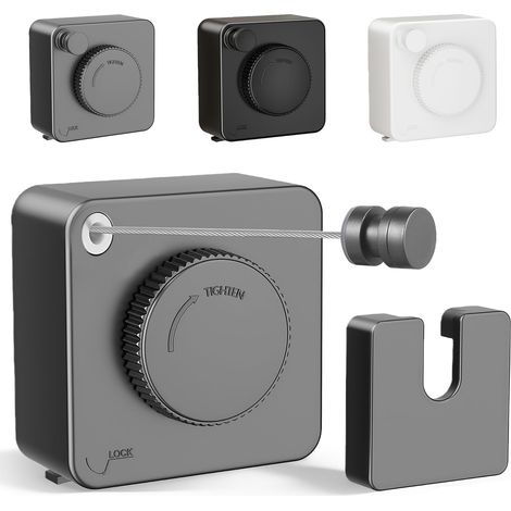 Corde à linge rétractable anti-affaissement Capacité de 18,1 kg – 419,1 cm – Corde à linge en acier inoxydable pour intérieur et extérieur, montage mural, gain de place, facile à installer (1/5)