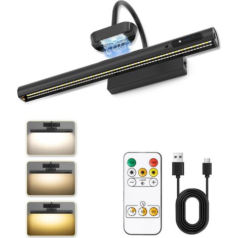 Nalezuns Applique Murale Sans Fil, 4000mAh Lampe LED Rechargeable à Télécommande, Lumiere Rechargeable USB, Lampe Murale Sans Fil Rechargeable pour Tableaux, Miroir, Vitrines, Intérieure, Noir
