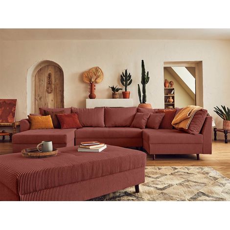 Rune – wohnlandschaft rechts – 7-sitzer – mit hocker – aus cord - terrakotta