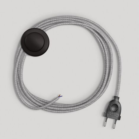 creative cables Cablaggio per piantana, Cavo RN02 Lino Naturale Grigio 3 m. Scegli Il Colore dell'interruttore e della Spina. - Nero